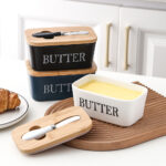 Butter Box Sealed Can Butter Bamboo Cover Cheese With Knife - Image 2