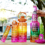 3-in-1 Gradient Color Motivational Water Bottles Set Plastic Straw Double Drink Translucent Outdoor Sports Bottle - Image 5