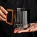 Guanshan Glass Single-layer Side Wooden Handle Drinking Cups Household Large-capacity Milk Tea Juice Single-layer Cup Kitchen Gadgets - Image 2