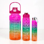 3-in-1 Gradient Color Motivational Water Bottles Set Plastic Straw Double Drink Translucent Outdoor Sports Bottle - Image 8