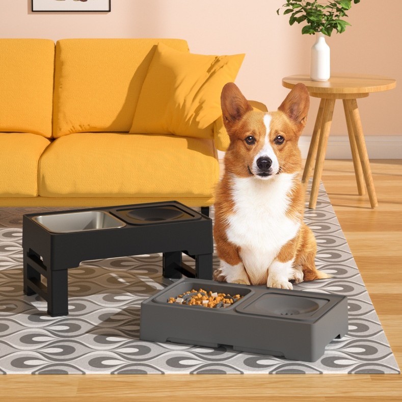 fbe4ff7d-4a30-4ec9-bb4f-ee9a918f92bf.jpg Dog Double Bowls Stainless Stand Adjustable Height Pets Feeding Dish Bowl Big Dog Elevated Food Water Feeders For Dogs Pet Products - Image 1